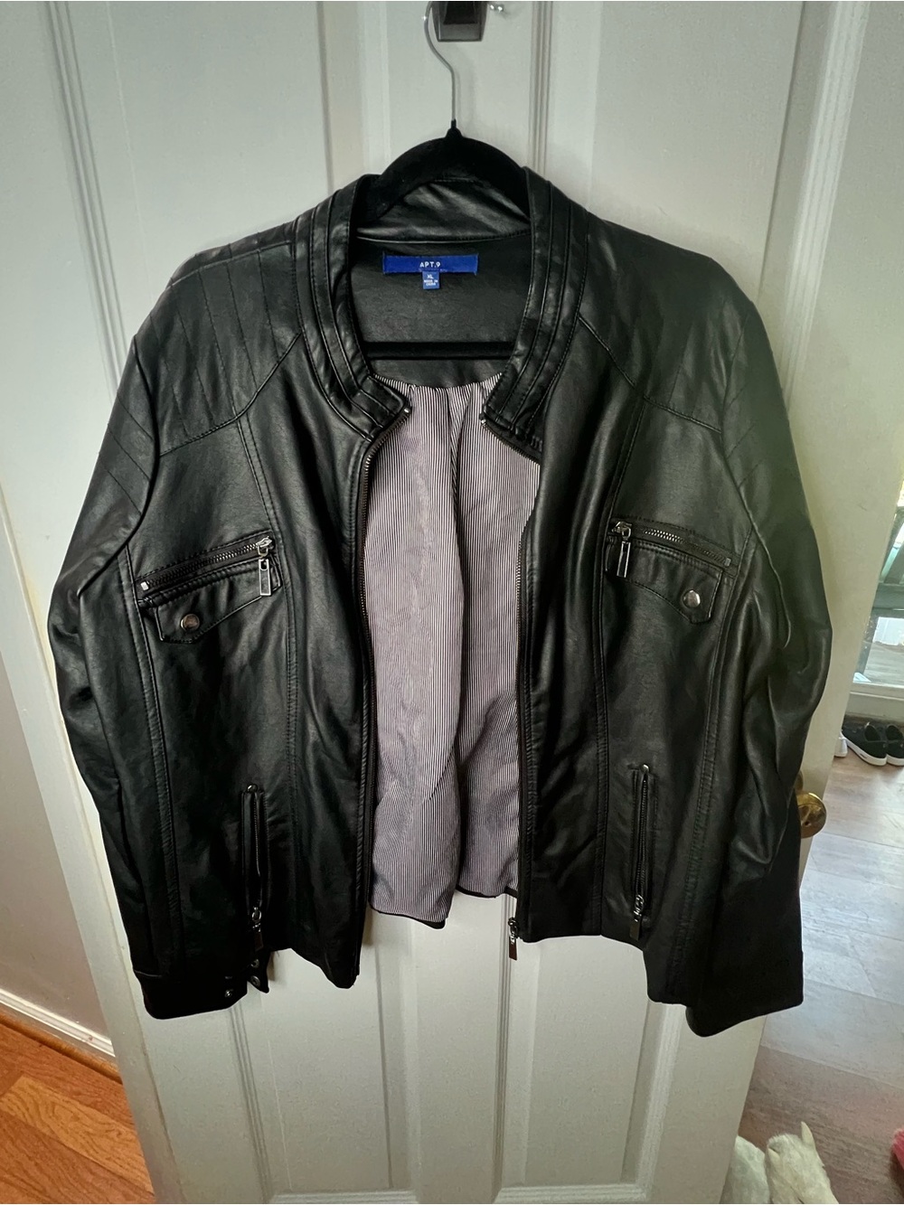 Apt. 9 Black Faux Leather Bomber Jacket with Zip Pockets